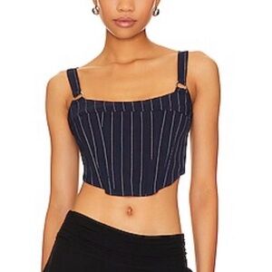 REVOLVE superdown Navy Pinstripe Crop Top